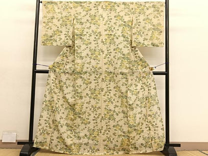 平和屋着物＊夏物　紗紬　枝葉文　正絹　逸品　BAAY4403hv
