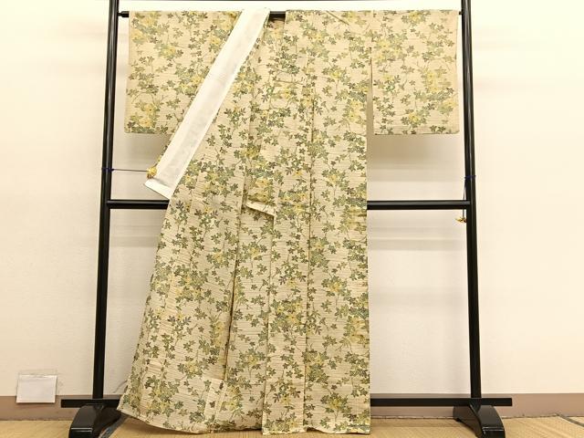 平和屋着物＊夏物　紗紬　枝葉文　正絹　逸品　BAAY4403hv