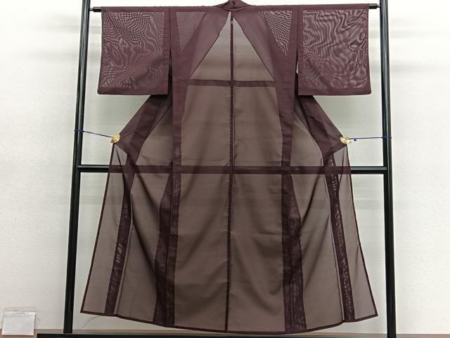平和屋着物＊夏物　色無地　絽　赤褐色　洗える着物　BAAY4407hv