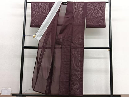 平和屋着物＊夏物　色無地　絽　赤褐色　洗える着物　BAAY4407hv