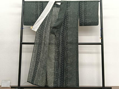 平和屋着物＊夏物　小紋　紗　鳳凰麻の葉文　洗える着物　BAAY4410hv