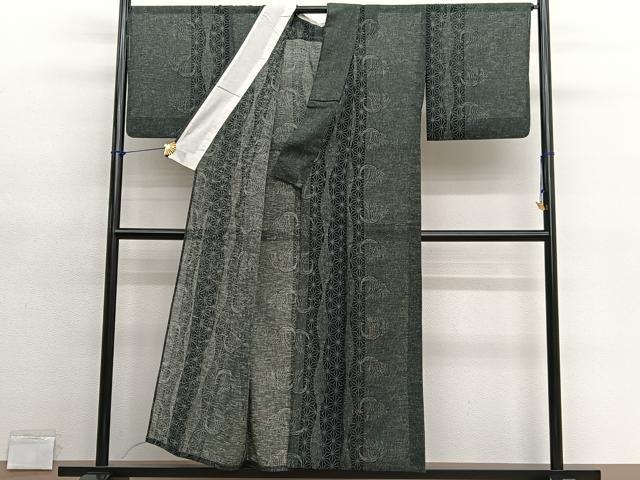 平和屋着物＊夏物　小紋　紗　鳳凰麻の葉文　洗える着物　BAAY4410hv