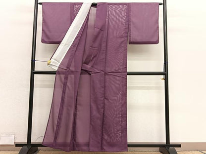 平和屋着物＊夏物　色無地　絽　京紫色　洗える着物　BAAY4412hv