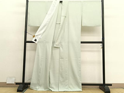 平和屋着物＊夏物　色無地　絽　白緑色　洗える着物　BAAY4414hv