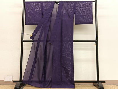 平和屋着物＊夏物　色無地　芝草紋紗　葡萄色　洗える着物　BAAY4422hv