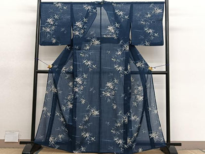 平和屋着物＊夏物　小紋　紗　笹竹文　洗える着物　BAAY4423hv