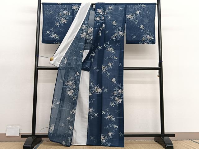 平和屋着物＊夏物　小紋　紗　笹竹文　洗える着物　BAAY4423hv