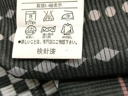 平和屋着物＊夏物　小紋　絽　猫有職文　黒地　洗える着物　BAAY4431hv