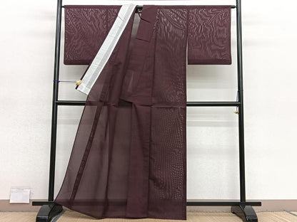 平和屋着物＊夏物　色無地　絽　赤褐色　洗える着物　BAAY4432hv