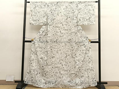 平和屋着物＊夏物　小紋　絽　椿　洗える着物　BAAY4434hv