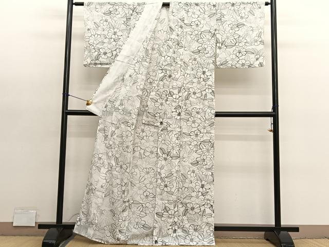 平和屋着物＊夏物　小紋　絽　椿　洗える着物　BAAY4434hv
