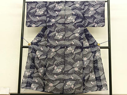 平和屋着物＊夏物　小紋　絽　舞桜枝花文　洗える着物　BAAY4439hv