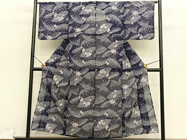 平和屋着物＊夏物　小紋　絽　舞桜枝花文　洗える着物　BAAY4439hv
