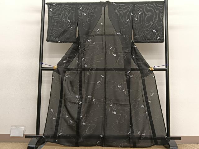 平和屋着物＊夏物　小紋　絽　金魚　黒地　洗える着物　BAAY4448hv