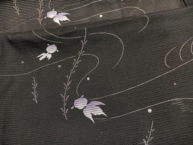 平和屋着物＊夏物　小紋　絽　金魚　黒地　洗える着物　BAAY4448hv