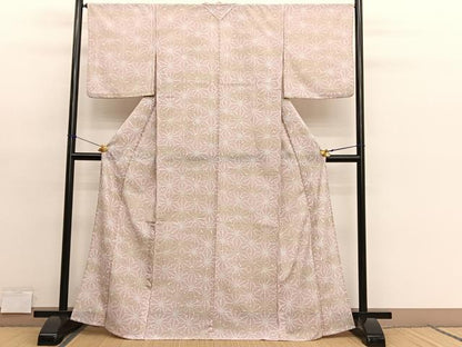 平和屋着物＊夏物　小紋　絽縮緬　麻の葉舞花文　暈し染め　洗える着物　BAAY4450hv