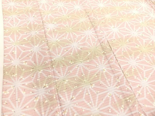 平和屋着物＊夏物　小紋　絽縮緬　麻の葉舞花文　暈し染め　洗える着物　BAAY4450hv