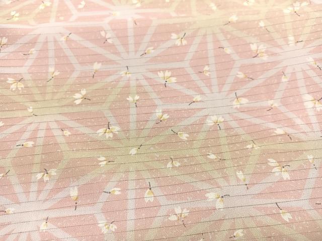 平和屋着物＊夏物　小紋　絽縮緬　麻の葉舞花文　暈し染め　洗える着物　BAAY4450hv