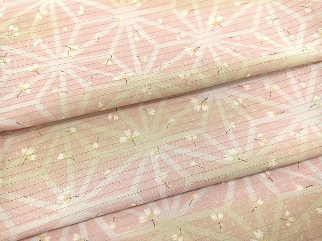 平和屋着物＊夏物　小紋　絽縮緬　麻の葉舞花文　暈し染め　洗える着物　BAAY4450hv
