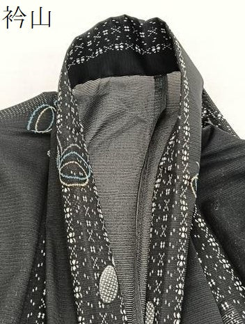 平和屋着物＊夏物　小紋　絽　舞蝶文　黒地　洗える着物　BAAY4456hv