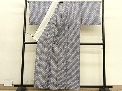 平和屋着物＊夏物　小紋　紗　立波文　洗える着物　BAAY4458hv