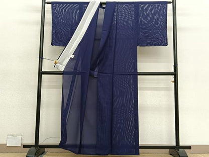 平和屋着物＊夏物　小紋　絽　深紫色　洗える着物　未使用　BAAY4459hv