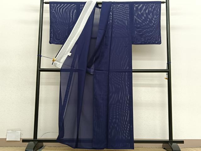 平和屋着物＊夏物　小紋　絽　深紫色　洗える着物　未使用　BAAY4459hv