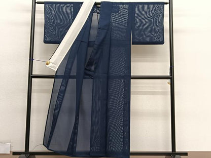 平和屋着物＊夏物　色無地　絽　藍鉄色　洗える着物　BAAY4462hv