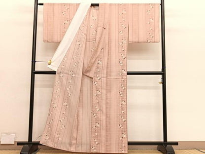 平和屋着物＊夏物　小紋　紗　格子花文　暈し染め　洗える着物　BAAY4464hv