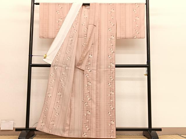 平和屋着物＊夏物　小紋　紗　格子花文　暈し染め　洗える着物　BAAY4464hv