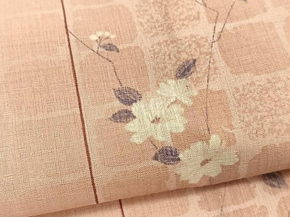 平和屋着物＊夏物　小紋　紗　格子花文　暈し染め　洗える着物　BAAY4464hv