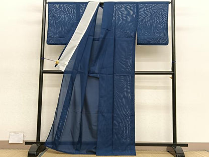 平和屋着物＊夏物　色無地　絽　青褐色　洗える着物　BAAY4470hv
