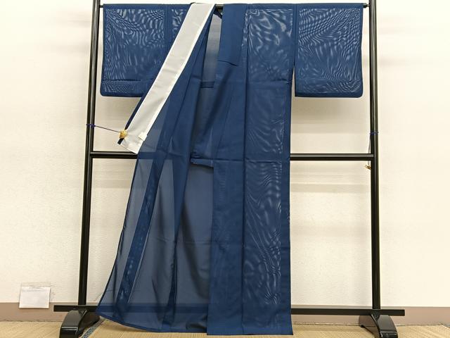 平和屋着物＊夏物　色無地　絽　青褐色　洗える着物　BAAY4470hv