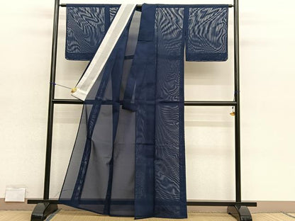 平和屋着物＊夏物　色無地　絽　藍鉄色　洗える着物　未使用　BAAY4475hv