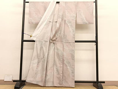 平和屋着物＊夏物　小紋　絽　箔散らし舞蝶文　暈し染め　洗える着物　BAAY4480hv