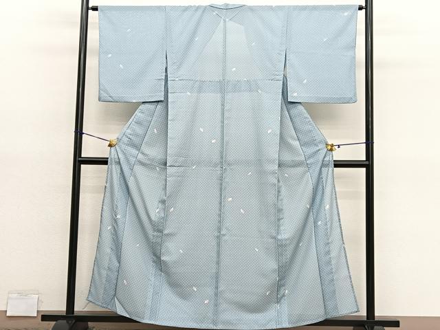 平和屋着物＊夏物　小紋　絽　飛鶴文　洗える着物　BAAY4481hv