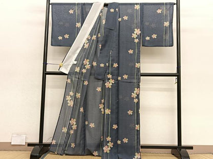 平和屋着物＊夏物　小紋　紅梅織　舞花文　洗える着物　BAAY4484hv