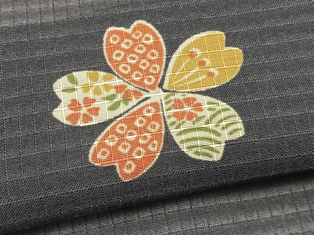 平和屋着物＊夏物　小紋　紅梅織　舞花文　洗える着物　BAAY4484hv