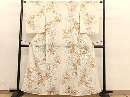平和屋着物＊夏物　小紋　絽　草花文　正絹　逸品　BAAY4489hv