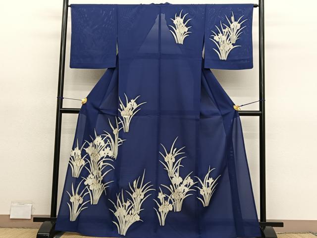 平和屋着物＊夏物　訪問着　絽　杜若　金彩　正絹　逸品　BAAY4492hv