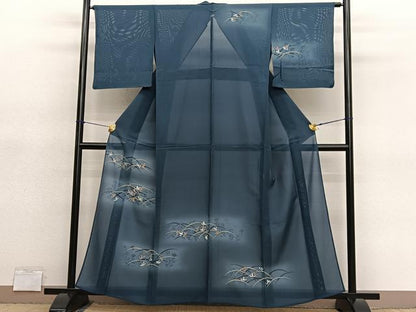 平和屋着物＊夏物　訪問着　絽　草花文　暈し染め　金彩　正絹　逸品　BAAY4493hv