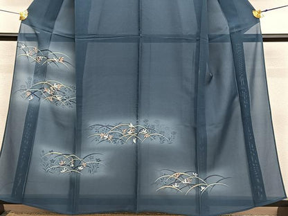 平和屋着物＊夏物　訪問着　絽　草花文　暈し染め　金彩　正絹　逸品　BAAY4493hv