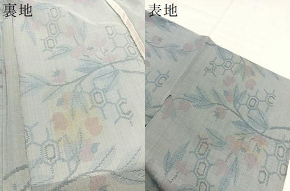 平和屋着物＊夏物　紗紬　枝花文　正絹　逸品　BAAY4497hv