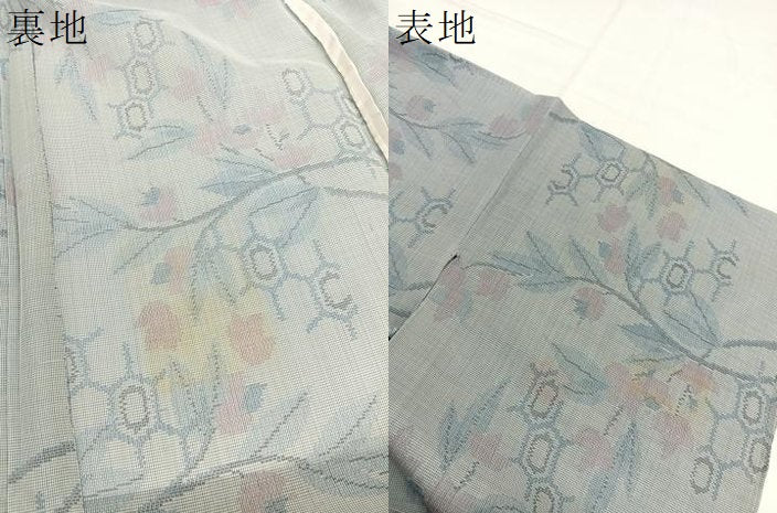 平和屋着物＊夏物　紗紬　枝花文　正絹　逸品　BAAY4497hv