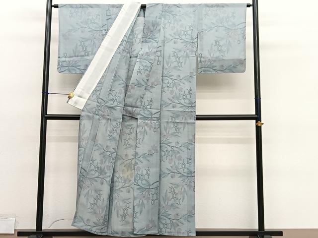 平和屋着物＊夏物　紗紬　枝花文　正絹　逸品　BAAY4497hv