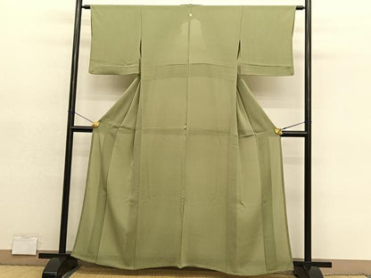 平和屋着物＊本加賀友禅作家　成竹登茂男監修　夏物　色無地　絽縮緬　根岸色　正絹　逸品　BAAY4500hv