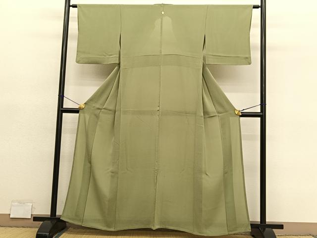平和屋着物＊本加賀友禅作家　成竹登茂男監修　夏物　色無地　絽縮緬　根岸色　正絹　逸品　BAAY4500hv