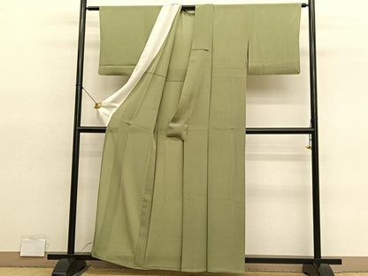 平和屋着物＊本加賀友禅作家　成竹登茂男監修　夏物　色無地　絽縮緬　根岸色　正絹　逸品　BAAY4500hv