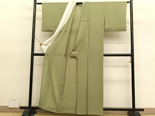 平和屋着物＊本加賀友禅作家　成竹登茂男監修　夏物　色無地　絽縮緬　根岸色　正絹　逸品　BAAY4500hv
