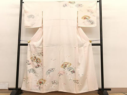 平和屋着物▽訪問着　単衣　刺繍　地紙花文　金彩　正絹　逸品　BAAY4503hv